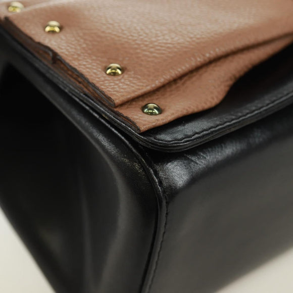 Chloe Chain June Shoulder Bag Leather Black Gold Auth 168935V