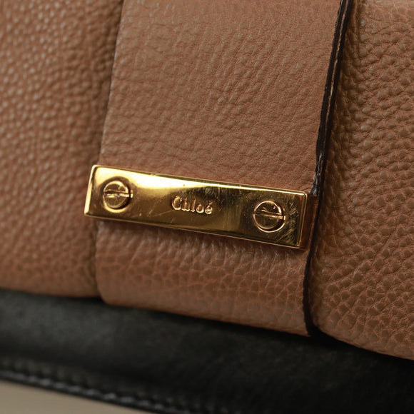 Chloe Chain June Shoulder Bag Leather Black Gold Auth 168935V