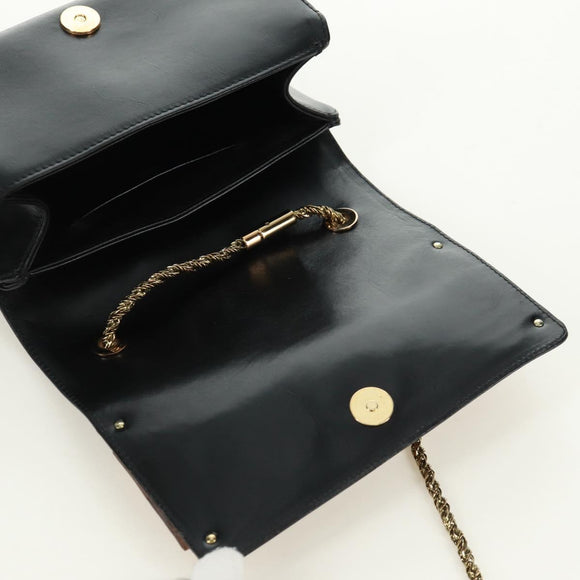 Chloe Chain June Shoulder Bag Leather Black Gold Auth 168935V