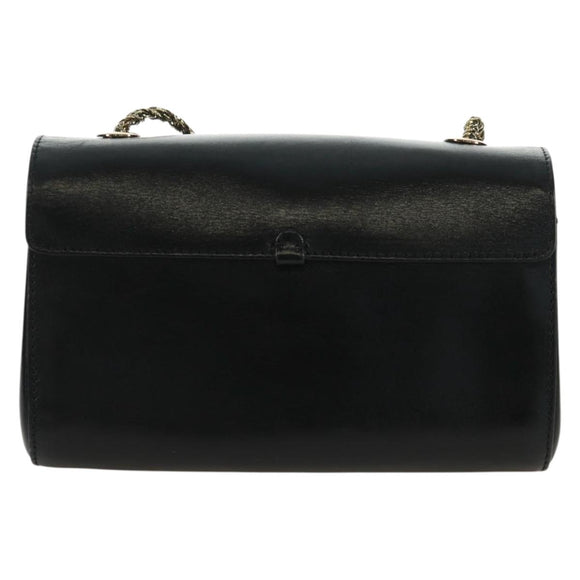Chloe Chain June Shoulder Bag Leather Black Gold Auth 168935V