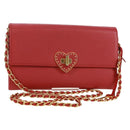 PRADA Chain Shoulder wallet Shoulder Bag Safiano leather Red Gold Auth 168938V-1