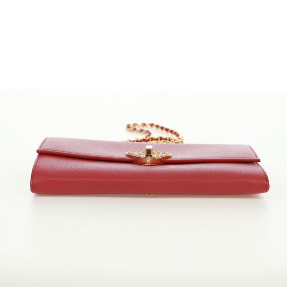 PRADA Chain Shoulder wallet Shoulder Bag Safiano leather Red Gold Auth 168938V