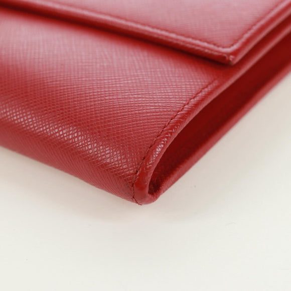 PRADA Chain Shoulder wallet Shoulder Bag Safiano leather Red Gold Auth 168938V