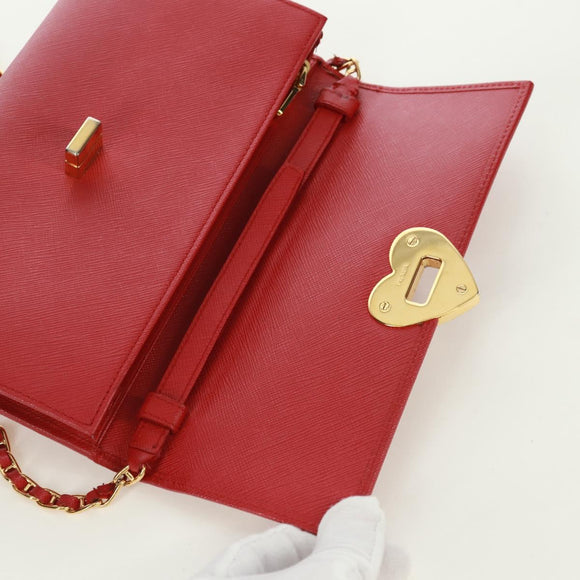 PRADA Chain Shoulder wallet Shoulder Bag Safiano leather Red Gold Auth 168938V