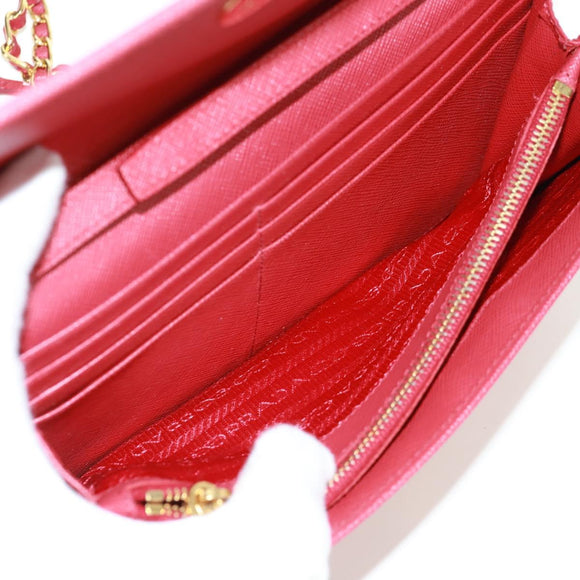 PRADA Chain Shoulder wallet Shoulder Bag Safiano leather Red Gold Auth 168938V