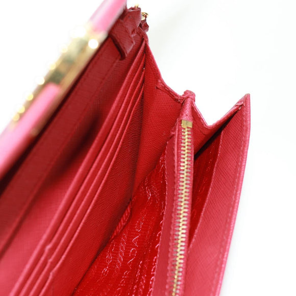 PRADA Chain Shoulder wallet Shoulder Bag Safiano leather Red Gold Auth 168938V
