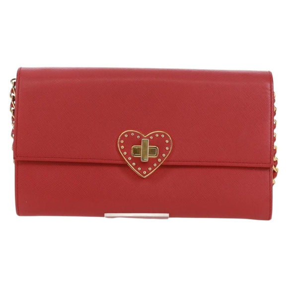 PRADA Chain Shoulder wallet Shoulder Bag Safiano leather Red Gold Auth 168938V