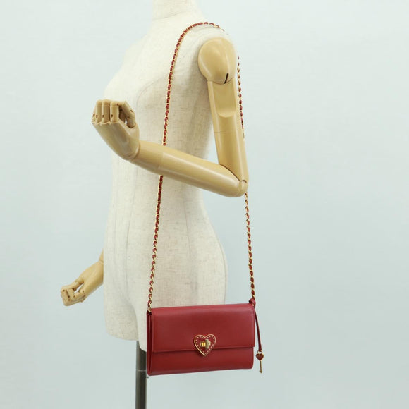 PRADA Chain Shoulder wallet Shoulder Bag Safiano leather Red Gold Auth 168938V