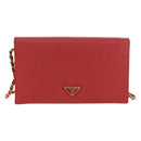 PRADA Chain Shoulder wallet Shoulder Bag Safiano leather Red Gold Auth 168938V-2