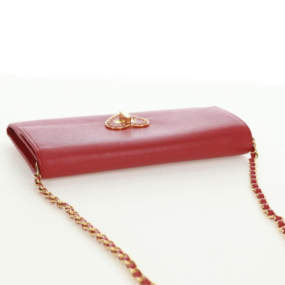 PRADA Chain Shoulder wallet Shoulder Bag Safiano leather Red Gold Auth 168938V