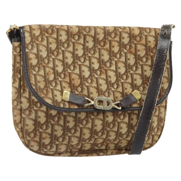 Christian Dior Trotter Canvas Shoulder Bag Brown Gold Auth 168939