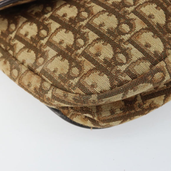 Christian Dior Trotter Canvas Shoulder Bag Brown Gold Auth 168939