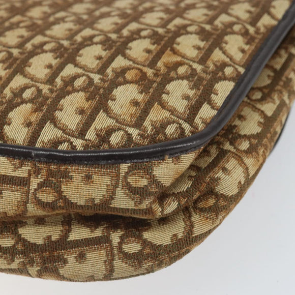 Christian Dior Trotter Canvas Shoulder Bag Brown Gold Auth 168939