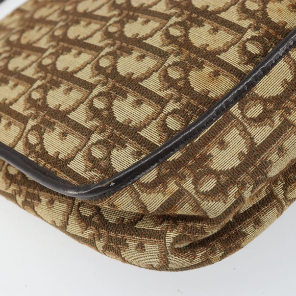 Christian Dior Trotter Canvas Shoulder Bag Brown Gold Auth 168939