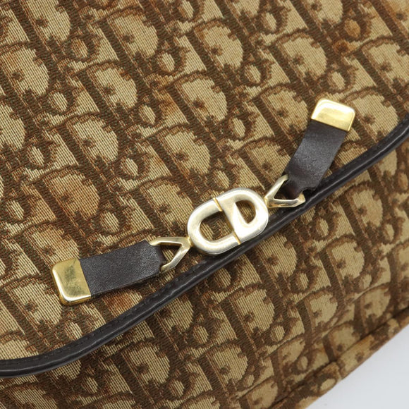 Christian Dior Trotter Canvas Shoulder Bag Brown Gold Auth 168939