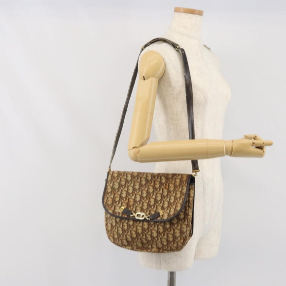Christian Dior Trotter Canvas Shoulder Bag Brown Gold Auth 168939