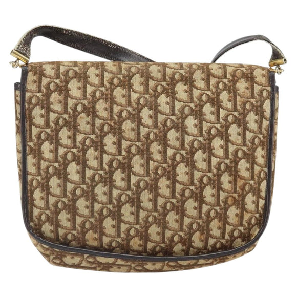 Christian Dior Trotter Canvas Shoulder Bag Brown Gold Auth 168939