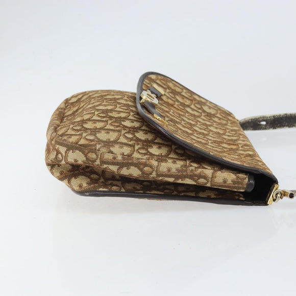 Christian Dior Trotter Canvas Shoulder Bag Brown Gold Auth 168939