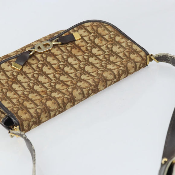 Christian Dior Trotter Canvas Shoulder Bag Brown Gold Auth 168939