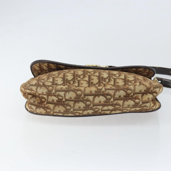 Christian Dior Trotter Canvas Shoulder Bag Brown Gold Auth 168939