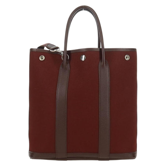 HERMES Garden File PM Tote Bag Canvas 2way Brown Auth 168940SAV
