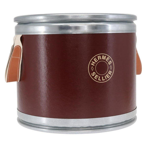 HERMES Box Small Box Storage Box metal Bordeaux Auth 168946M
