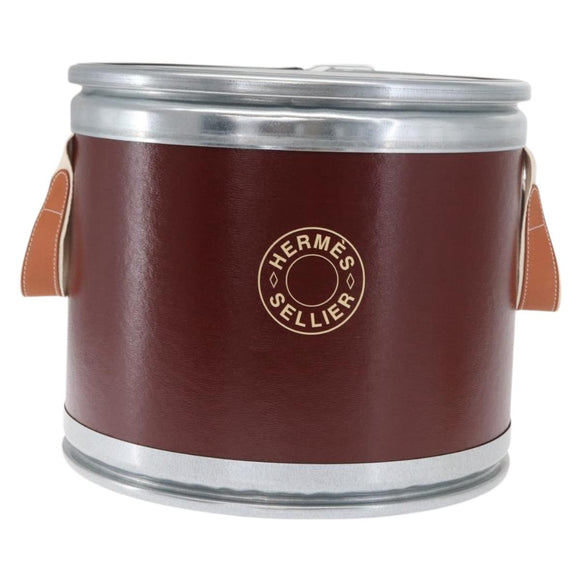 HERMES Box Small Box Storage Box metal Bordeaux Auth 168946M