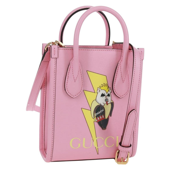 GUCCI Hand Bag Leather 2way Pink Gold 671623 Auth 168965M