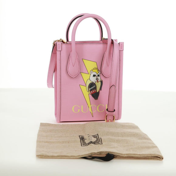 GUCCI Hand Bag Leather 2way Pink Gold 671623 Auth 168965M