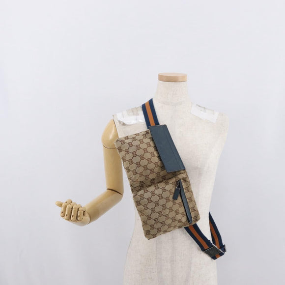 GUCCI GG Canvas Waist Bag Outlet Beige Silver 28566 Auth 168966A