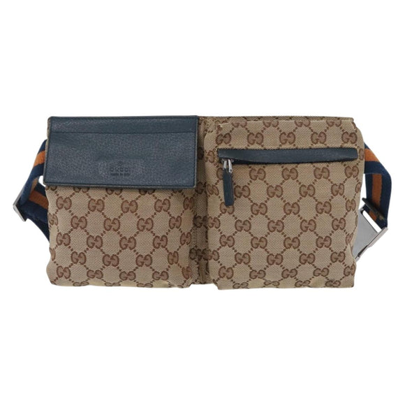 GUCCI GG Canvas Waist Bag Outlet Beige Silver 28566 Auth 168966A