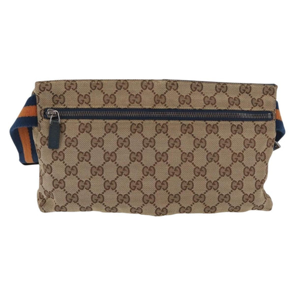 GUCCI GG Canvas Waist Bag Outlet Beige Silver 28566 Auth 168966A