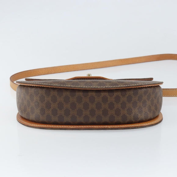 CELINE Macadam Canvas Schultertasche PVC Leder 2-Wege Braun Gold Auth 168969