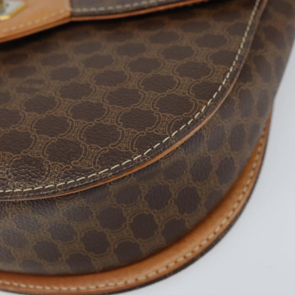 CELINE Macadam Canvas Schultertasche PVC Leder 2-Wege Braun Gold Auth 168969