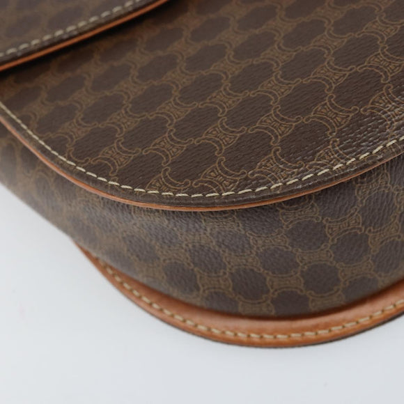 CELINE Macadam Canvas Schultertasche PVC Leder 2-Wege Braun Gold Auth 168969