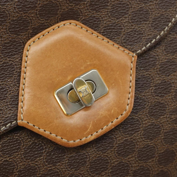 CELINE Macadam Canvas Shoulder Bag PVC Leather 2way Brown Gold Auth 168969