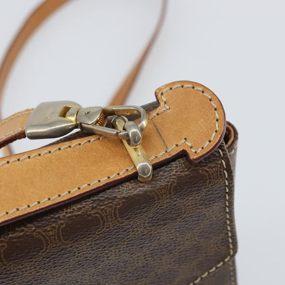 CELINE Macadam Canvas Schultertasche PVC Leder 2-Wege Braun Gold Auth 168969