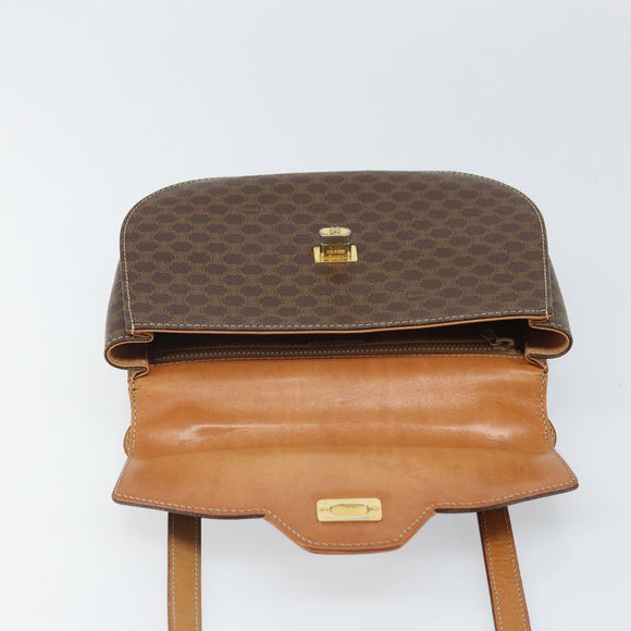 CELINE Macadam Canvas Schultertasche PVC Leder 2-Wege Braun Gold Auth 168969