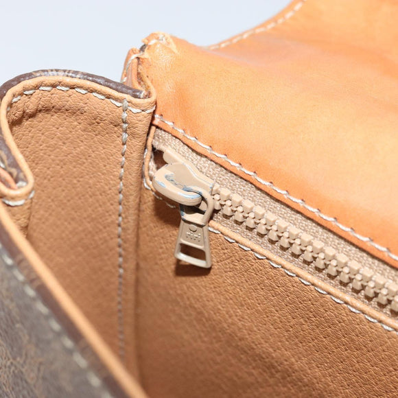 CELINE Macadam Canvas Schultertasche PVC Leder 2-Wege Braun Gold Auth 168969
