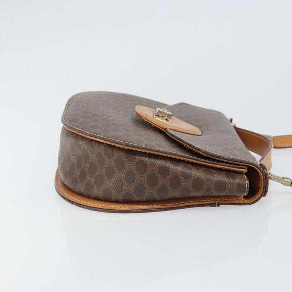 CELINE Macadam Canvas Schultertasche PVC Leder 2-Wege Braun Gold Auth 168969