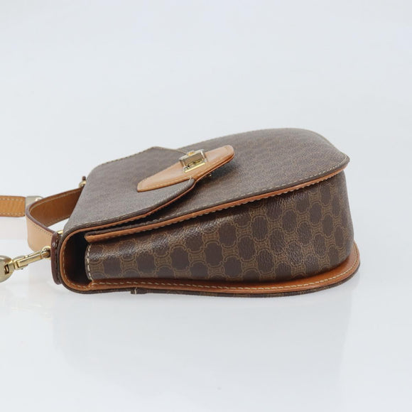 CELINE Macadam Canvas Schultertasche PVC Leder 2-Wege Braun Gold Auth 168969