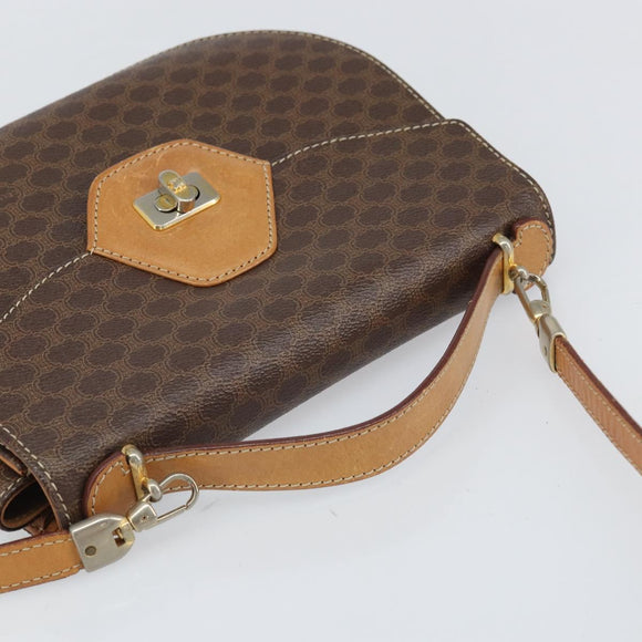 CELINE Macadam Canvas Shoulder Bag PVC Leather 2way Brown Gold Auth 168969