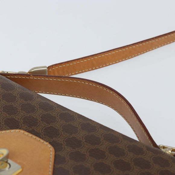 CELINE Macadam Canvas Schultertasche PVC Leder 2-Wege Braun Gold Auth 168969