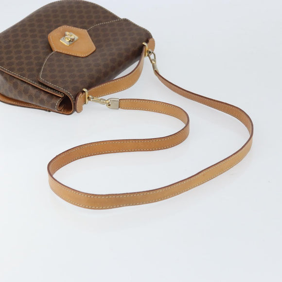 CELINE Macadam Canvas Schultertasche PVC Leder 2-Wege Braun Gold Auth 168969