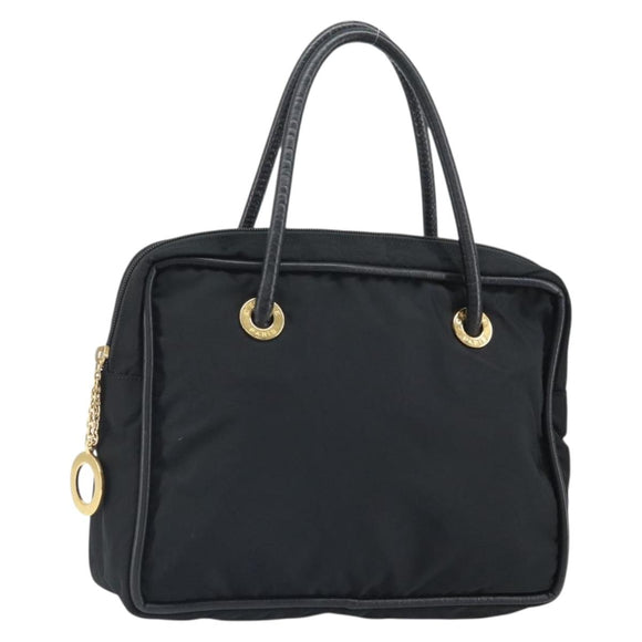 CELINE Circle Hand Bag Nylon Black Gold Auth 168970