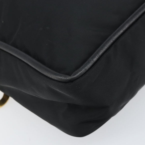 CELINE Circle Hand Bag Nylon Black Gold Auth 168970