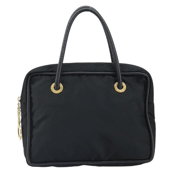 CELINE Circle Hand Bag Nylon Black Gold Auth 168970