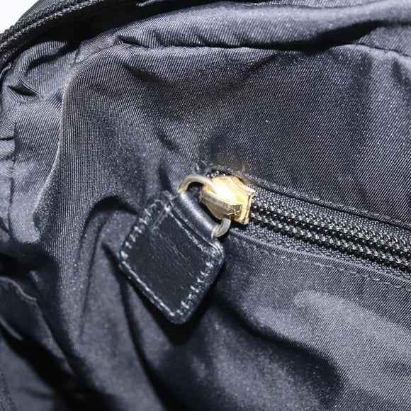 CELINE Circle Hand Bag Nylon Black Gold Auth 168970