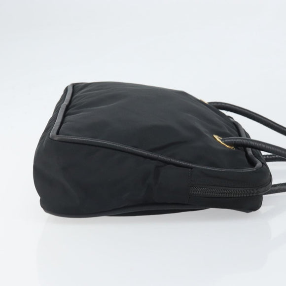 CELINE Circle Hand Bag Nylon Black Gold Auth 168970