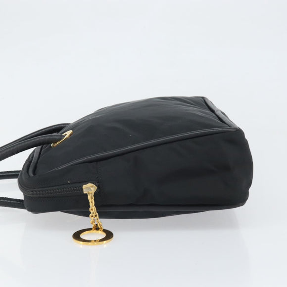CELINE Circle Hand Bag Nylon Black Gold Auth 168970